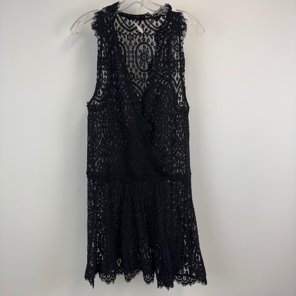 Free People Black‎ Lace Medallion Sleeveless Mini Dress Eyelash Trim XS